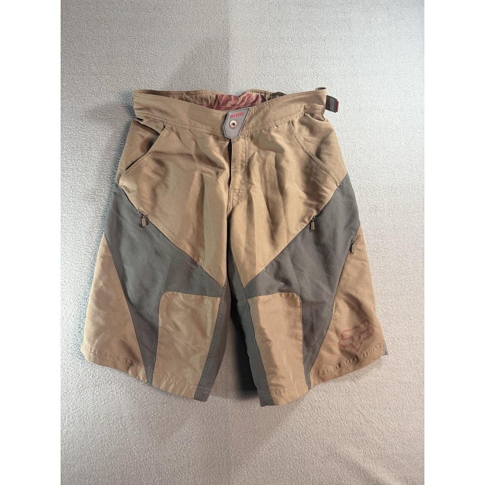 Fox Racing Shorts Mens 36 Beige Gray Colorblock Biker Cycling 12 Inseam Stretch